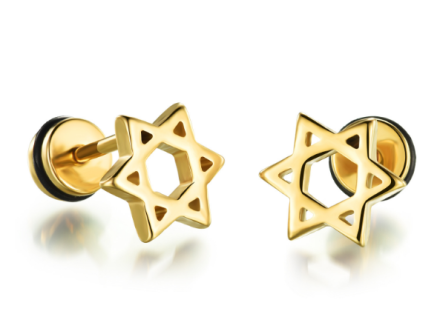 Star of David Design Stud Earrings Mens Gothic Stainless Steel Unisex Jewelry