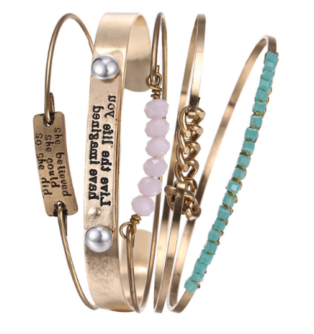 Bohemian Multilayer Stainless Steel Wrap Bangles Womens Write Words 