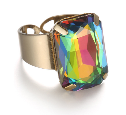 Vintage Style Multicolor Crystal Opal Inlaid Rings Womens Gold Plated 