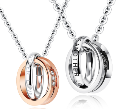 Romantic Round Double Rings Design Pendant Necklaces For Lovers