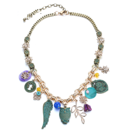 Bohemian Style Antique Green Alloy Charms Choker Necklaces Womens 