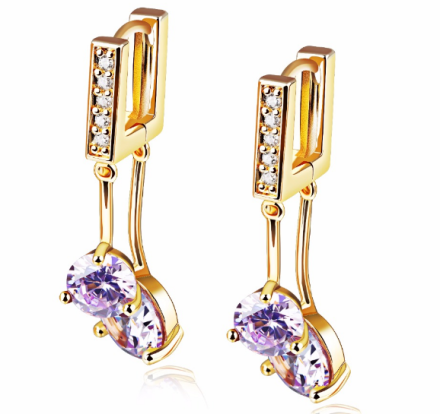 Fashion Imitation Purple Crystal Hoop Earrings Gold Plated Woman 