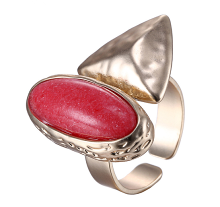 Vintage Big Red Stone Alloy Rings Womens Geometric Design Gold Plated