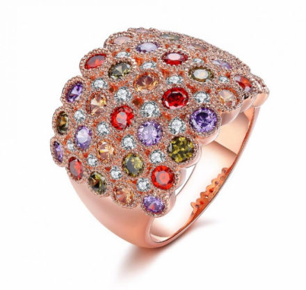Luxury Shiny Cubic Zirconia Colorful Rings Womens Wide Surface Silver/Golde