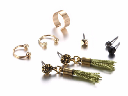 One Set Fashion Tassel Stud Earrings Womens
