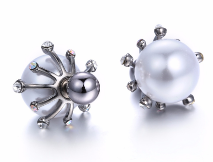 Romantic Silver Plated Alloy Flower Stud Earrings Inlay Imitation Pearl Rhinestones Shiny Earrings 