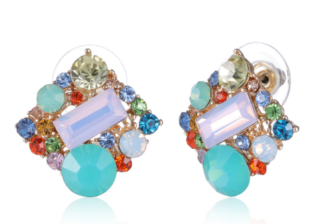 Fresh Colorful Geometric Square Shape Stud Earrings Womens 