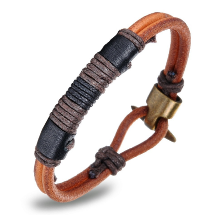 Vintage Double Layer Handmade Leather Bracelets Mens Stainless Steel