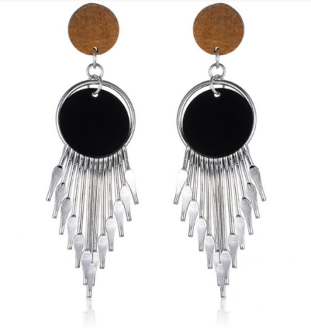 Vintage Ethnic Design Alloy Tassel Pendant Drop Earrings Womens 